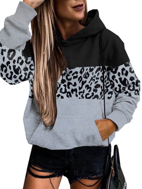 Leopard print hooded sweatshirt