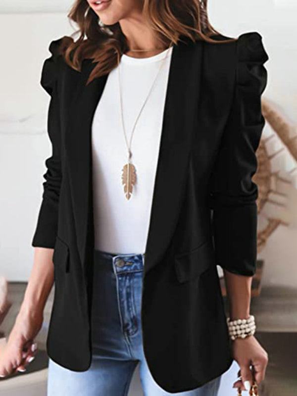 Women's Casual Commuting Long-Sleeved Shoulder Pad Puff Sleeve Slim Suit