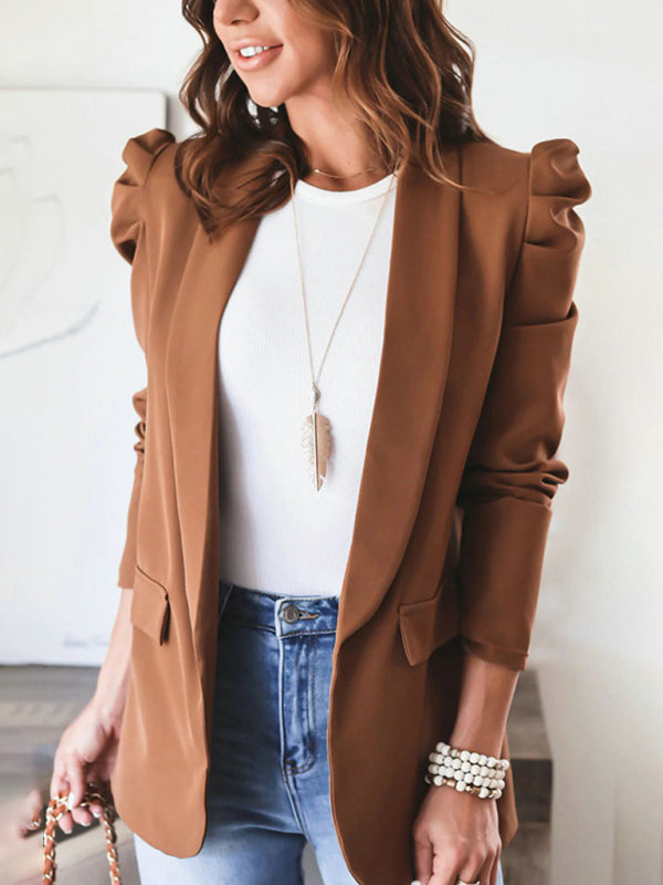 Women's Casual Commuting Long-Sleeved Shoulder Pad Puff Sleeve Slim Suit