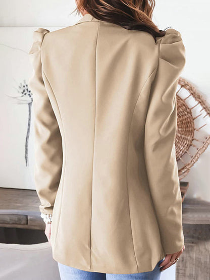 Women's Casual Commuting Long-Sleeved Shoulder Pad Puff Sleeve Slim Suit