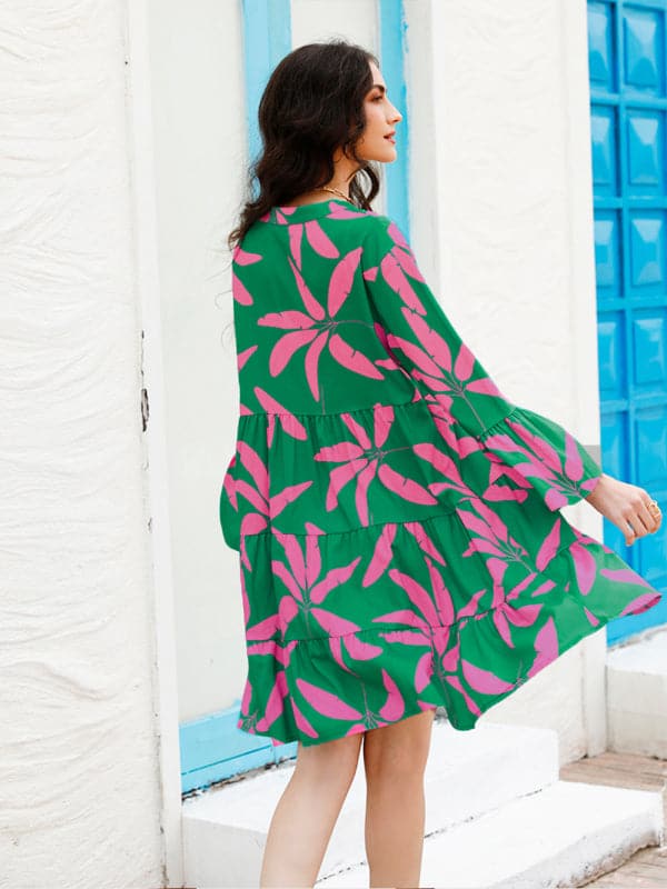 Women's floral print bell sleeve dress.