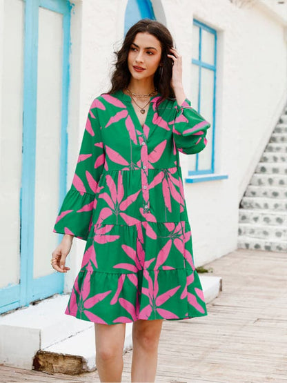 Women's floral print bell sleeve dress.