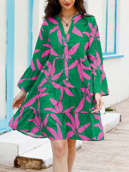 Women's floral print bell sleeve dress.