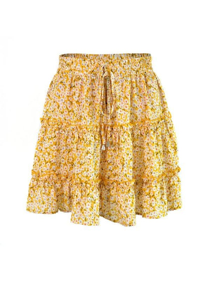 Ladies High Waist Ruffled Floral Printed A-Line Skirt.