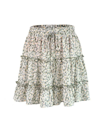 Ladies High Waist Ruffled Floral Printed A-Line Skirt.