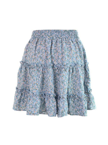 Ladies High Waist Ruffled Floral Printed A-Line Skirt.