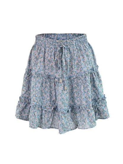 Ladies High Waist Ruffled Floral Printed A-Line Skirt.