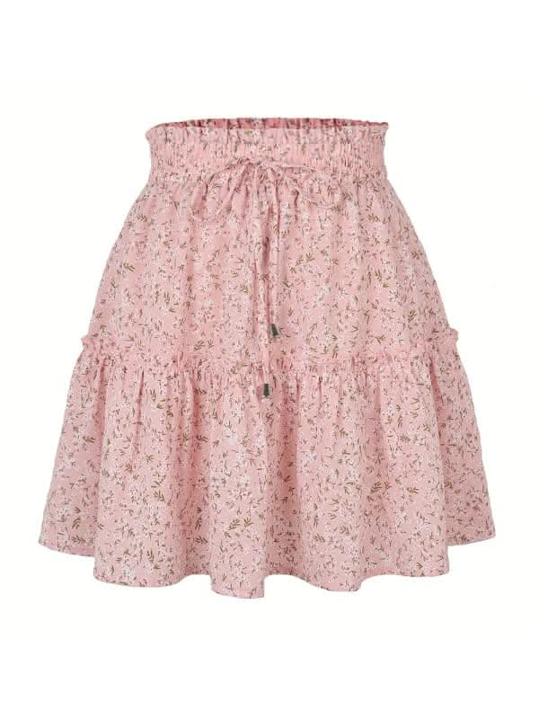 Ladies High Waist Ruffled Floral Printed A-Line Skirt.