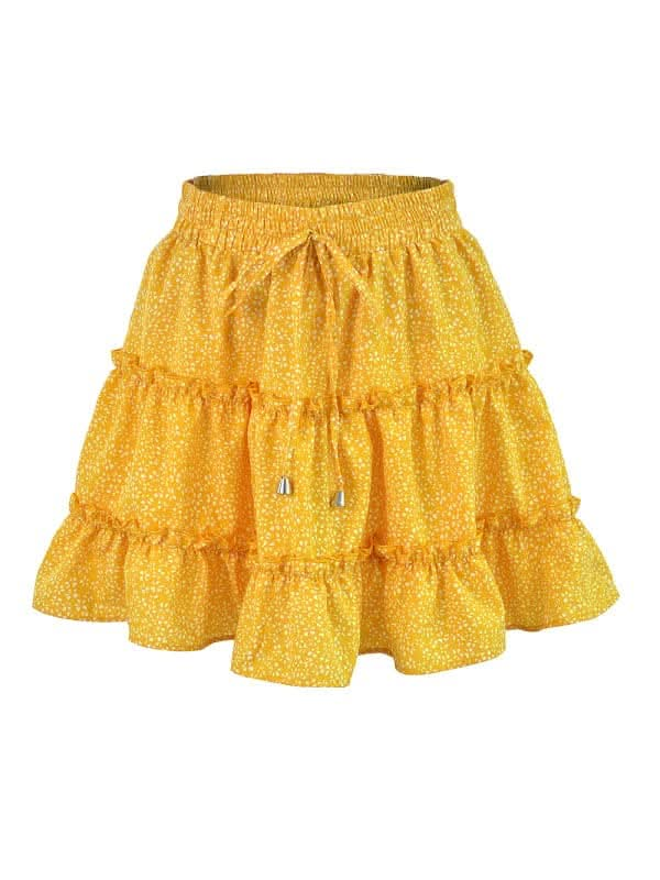 Ladies High Waist Ruffled Floral Printed A-Line Skirt.