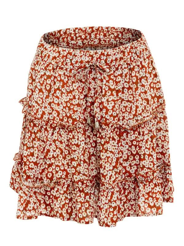 Ladies High Waist Ruffled Floral Printed A-Line Skirt.