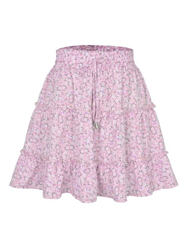 Ladies High Waist Ruffled Floral Printed A-Line Skirt.