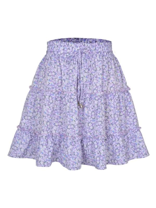 Ladies High Waist Ruffled Floral Printed A-Line Skirt.