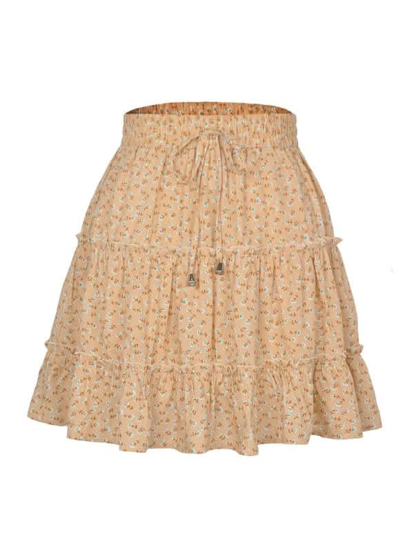 Ladies High Waist Ruffled Floral Printed A-Line Skirt.