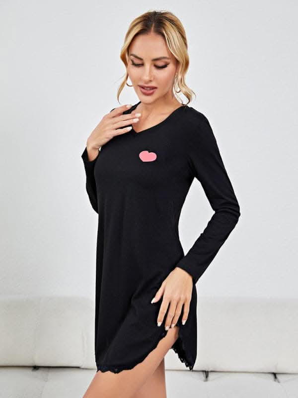 Homewear Heart Print Sexy One-Piece Pajama Dress.