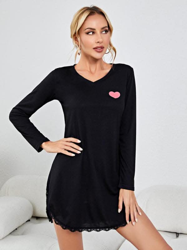 Homewear Heart Print Sexy One-Piece Pajama Dress.