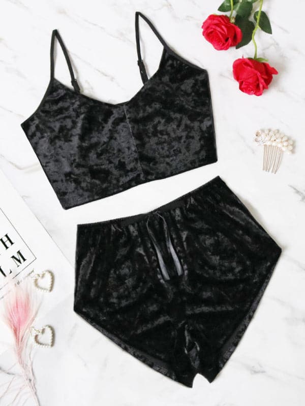 Chic Velvet V-neck Lingerie Set