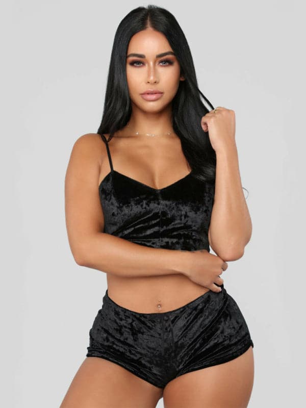 Chic Velvet V-neck Lingerie Set