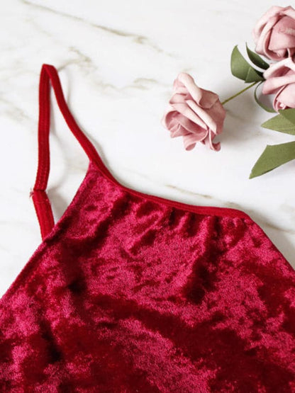 Chic Velvet V-neck Lingerie Set