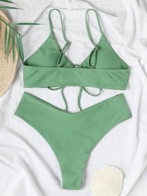Women's Solid Color Drawstring Tie Sexy Bikini Set