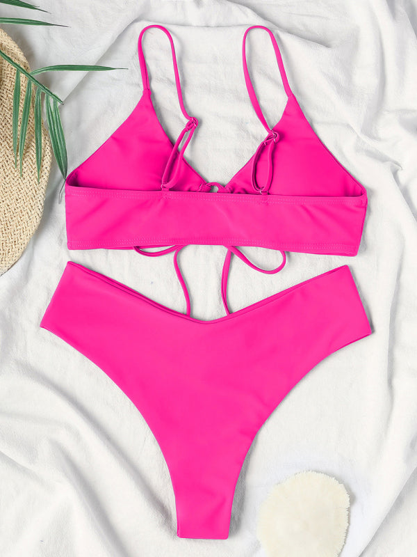 Women's Solid Color Drawstring Tie Sexy Bikini Set