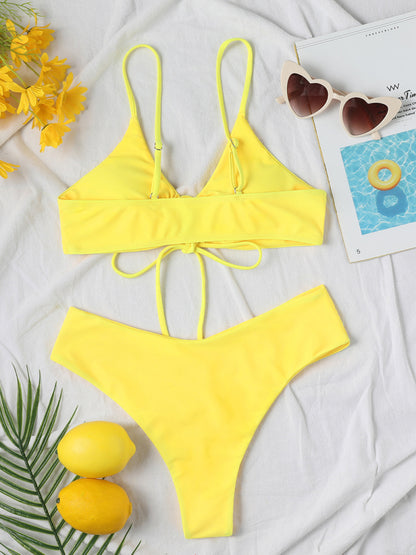 Women's Solid Color Drawstring Tie Sexy Bikini Set