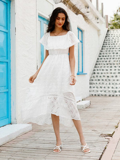 Women's Solid Color Lace Off Shoulder Long Dress.