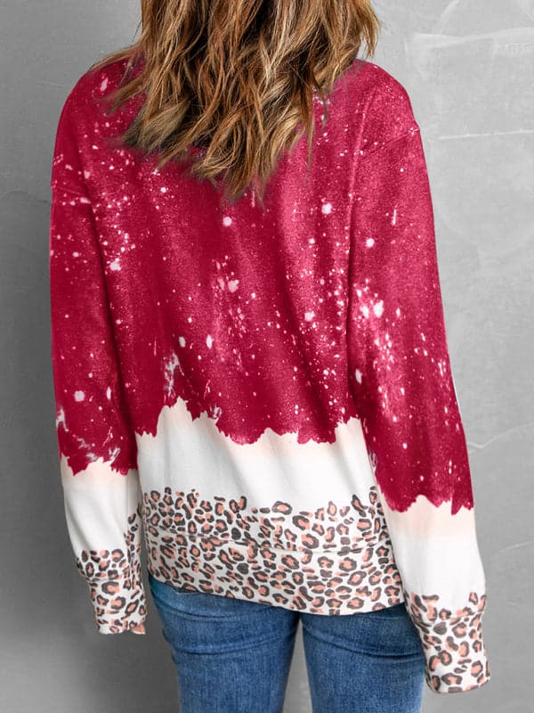 Chic leopard print heart pullover