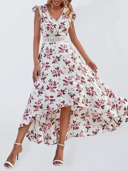 Women's Printed Sleeveless Swing Skirt Lace Waist Dress