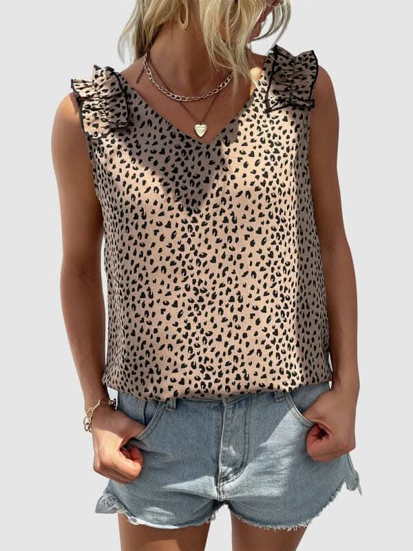 Women's Woven Fashion Casual Leopard V-Neck V-Neck Vest.