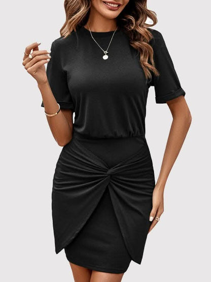 Women's Casual Solid Color Round Neck Knit Slim Body Pack Hip Dress.