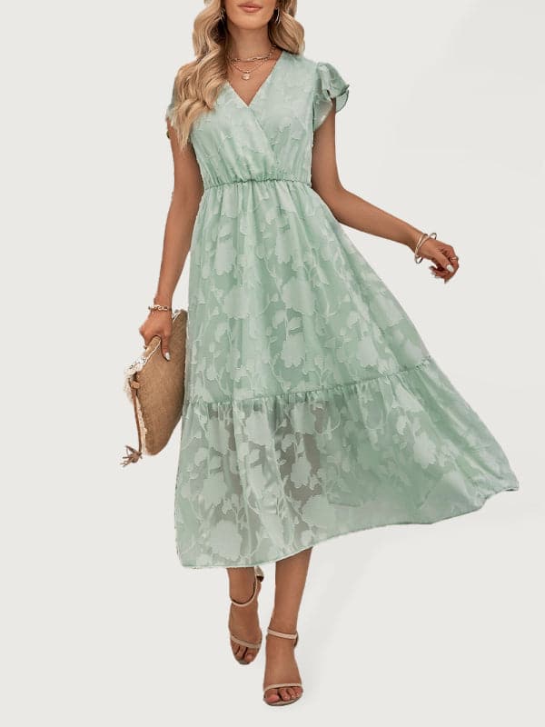 Women's Casual V Neck Floral Sleeveless Long Dress.