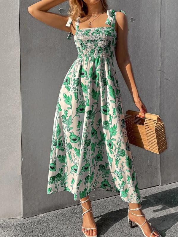 Sexy Slim Dress Sleeveless Sling Print Temperament Women's Long Dress.