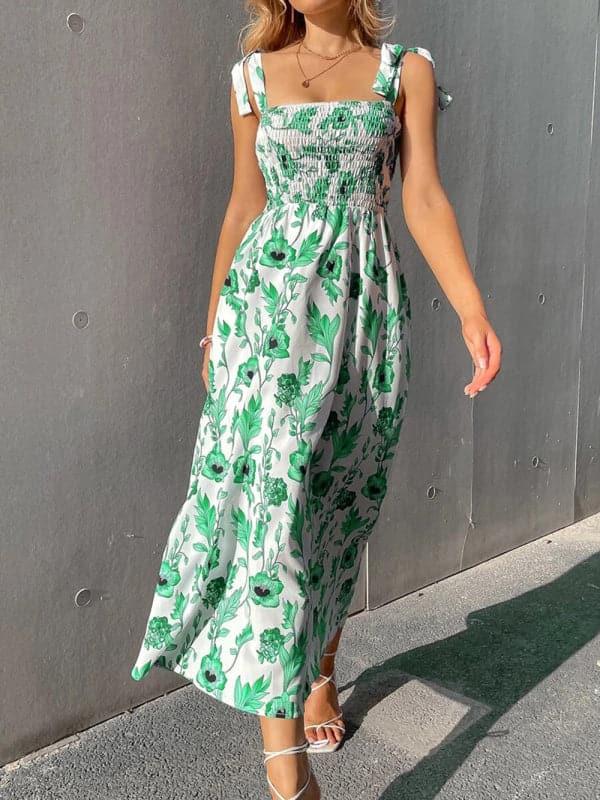 Sexy Slim Dress Sleeveless Sling Print Temperament Women's Long Dress.