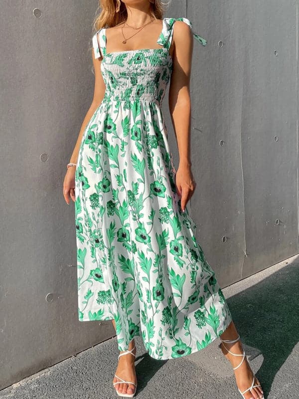 Sexy Slim Dress Sleeveless Sling Print Temperament Women's Long Dress.