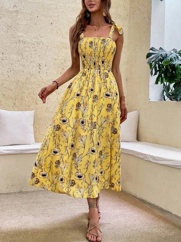 Sexy Slim Dress Sleeveless Sling Print Temperament Women's Long Dress.