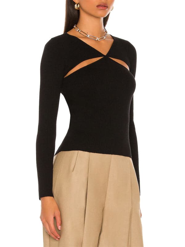 Sexy Elegant Hollow Women's Knit Blouse（short body length）.