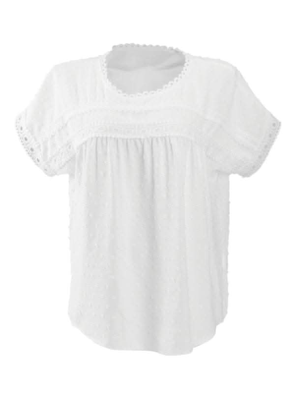 Women's new round neck pullover short sleeve lace top.