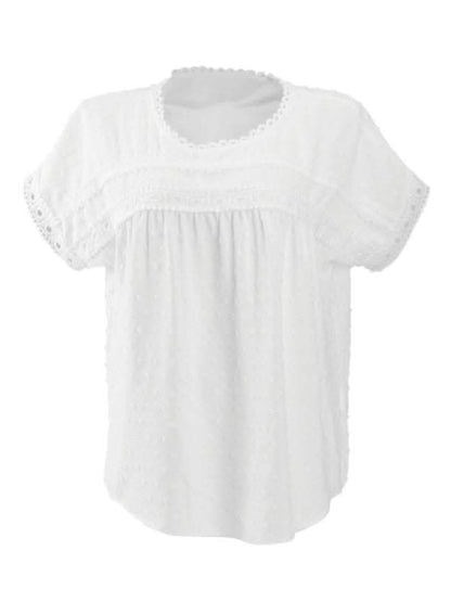 Women's new round neck pullover short sleeve lace top.