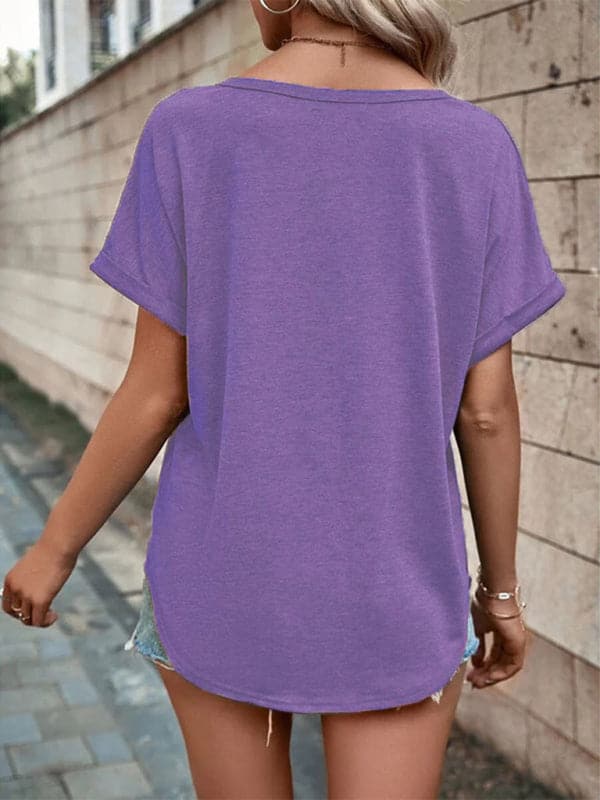 Women's Knitted Casual V-Neck Button Short Sleeve Top.