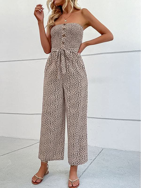 New European and American women's holiday leopard print one-piece jumpsuit.