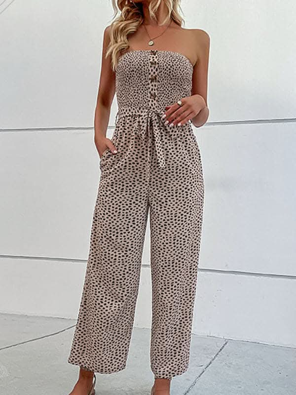 New European and American women's holiday leopard print one-piece jumpsuit.