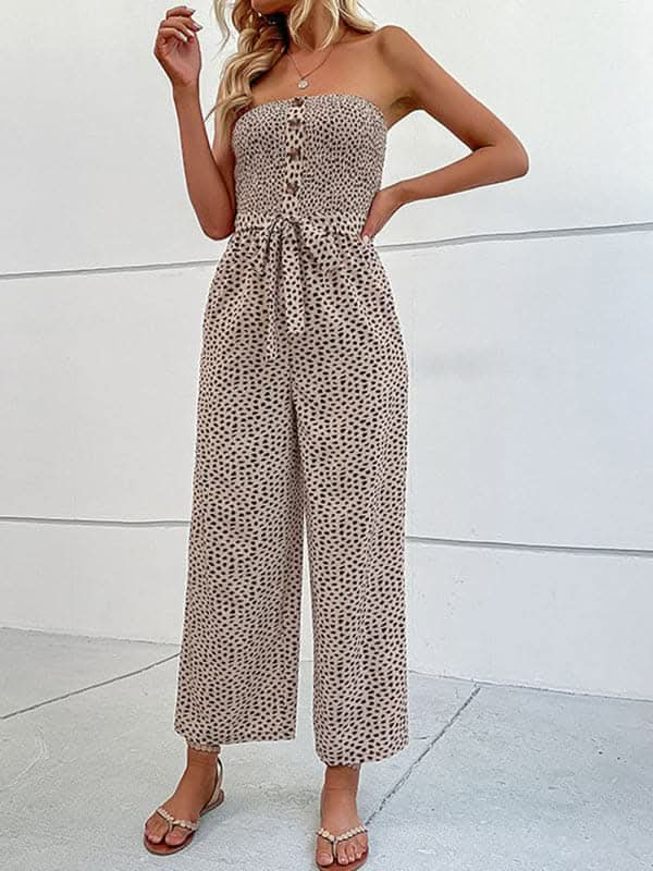 New European and American women's holiday leopard print one-piece jumpsuit.