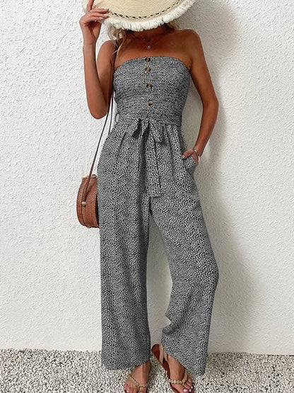 New European and American women's holiday leopard print one-piece jumpsuit.