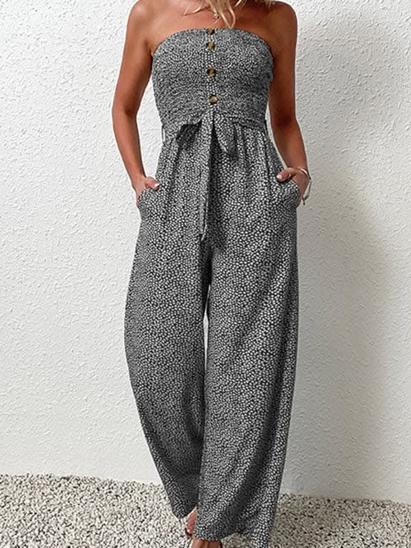 New European and American women's holiday leopard print one-piece jumpsuit.