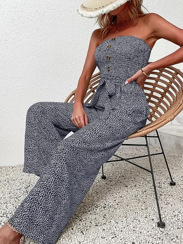 New European and American women's holiday leopard print one-piece jumpsuit.