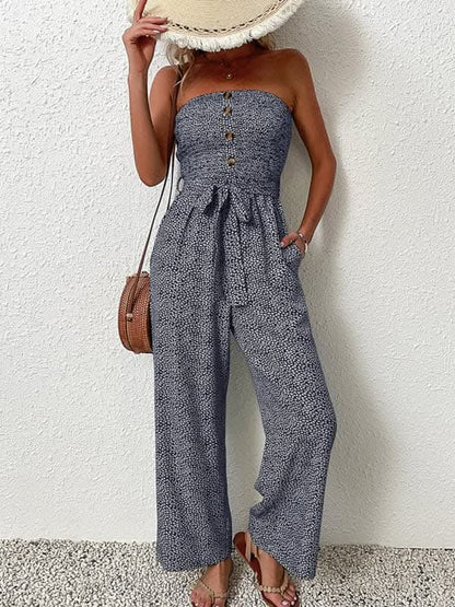 New European and American women's holiday leopard print one-piece jumpsuit.