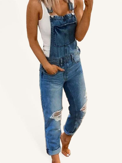 Casual ripped denim jumpsuit for women