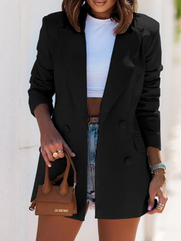 Women's Fashion Autumn and Winter Long-Sleeved Double-Breasted Suit Collar Jacket