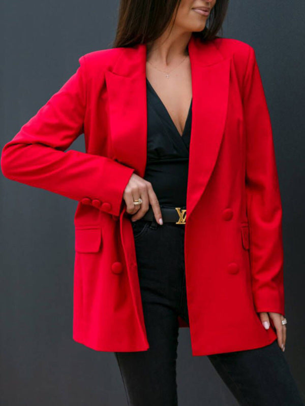 Women's Fashion Autumn and Winter Long-Sleeved Double-Breasted Suit Collar Jacket