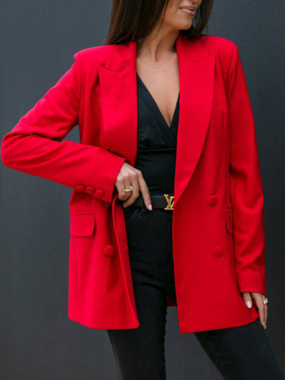 Women's Fashion Autumn and Winter Long-Sleeved Double-Breasted Suit Collar Jacket